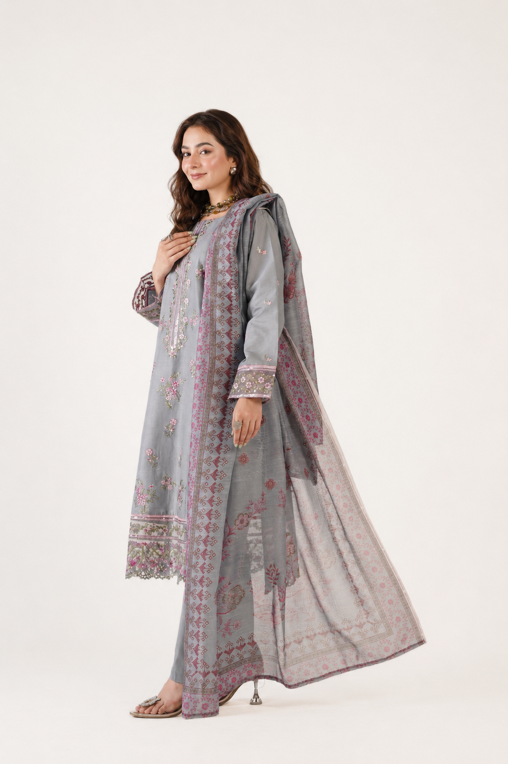 Anaya Noor Fancy Jacquard Cotton Emb 3PC
