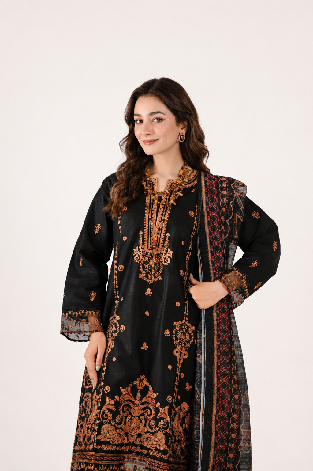 Anaya Noor Fancy Jacquard Cotton Emb 3PC