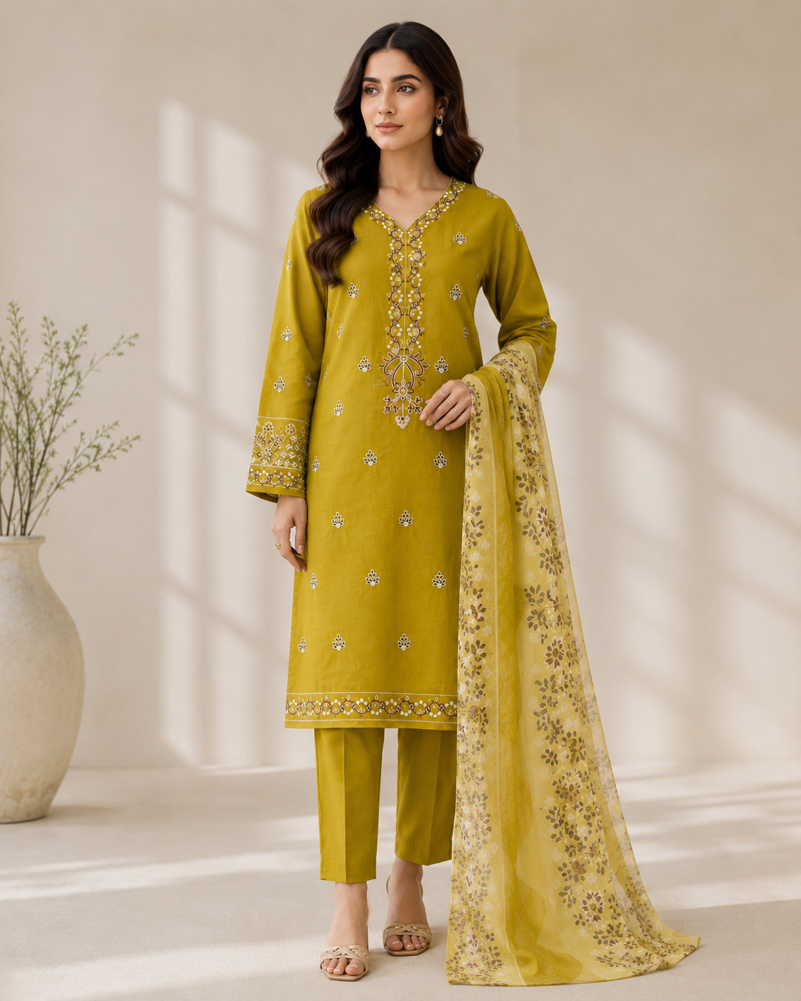 Rise By Anaya Noor Heavy Plain Emb Lawn 3PC