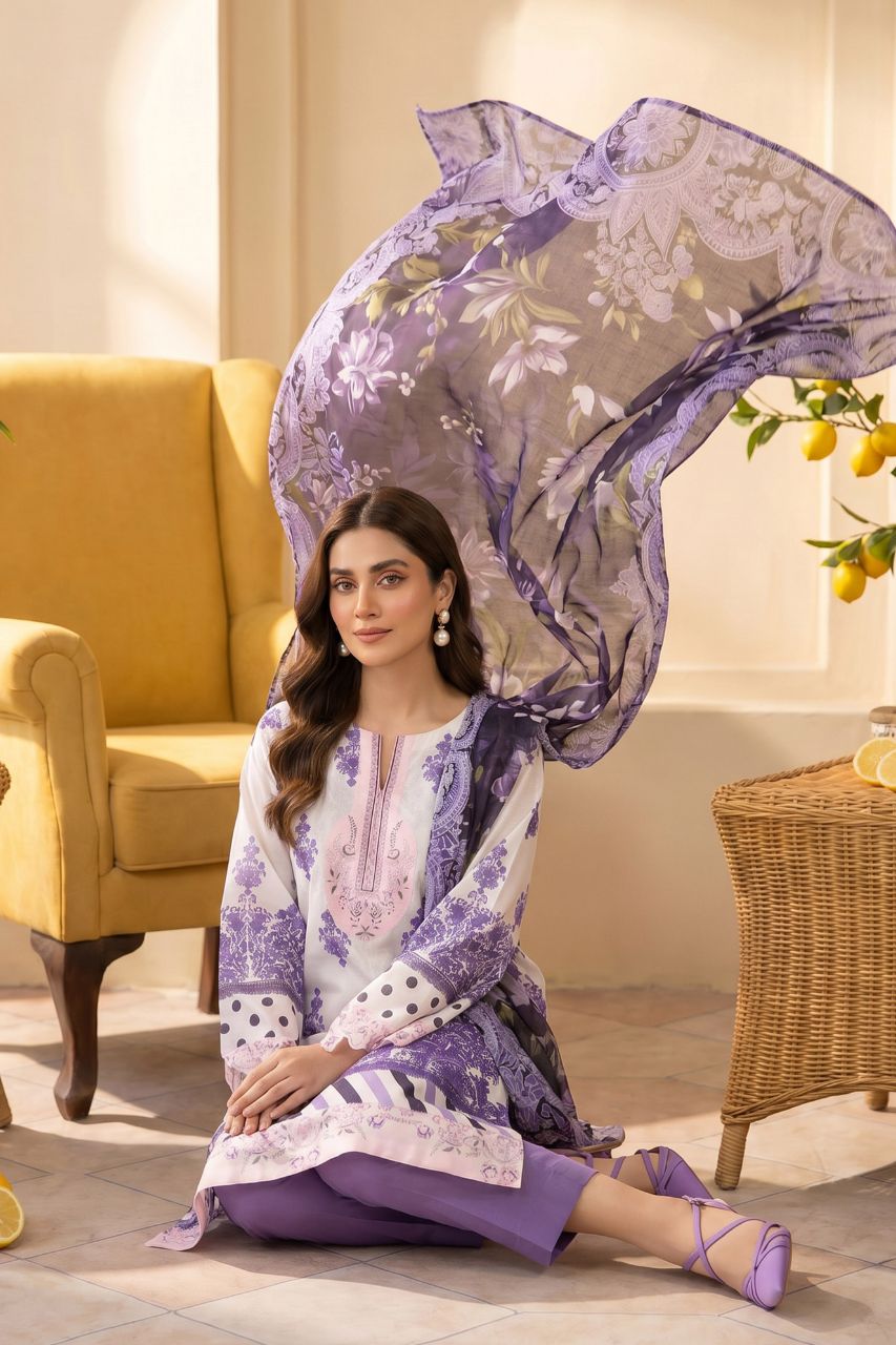 Maahru By Anaya Noor Digital Printed Lawn With Patches 3PC