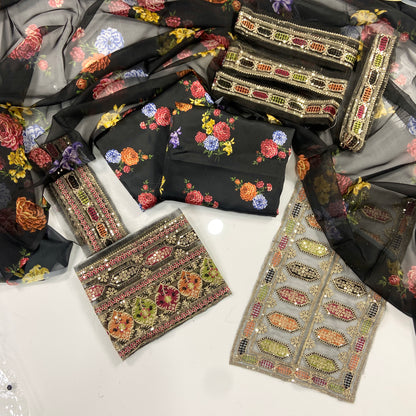 Aneela Premium Silk – With Organza Patches