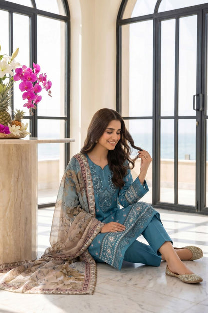 Maahru By Anaya Noor Digital Printed Lawn With Patches 3PC