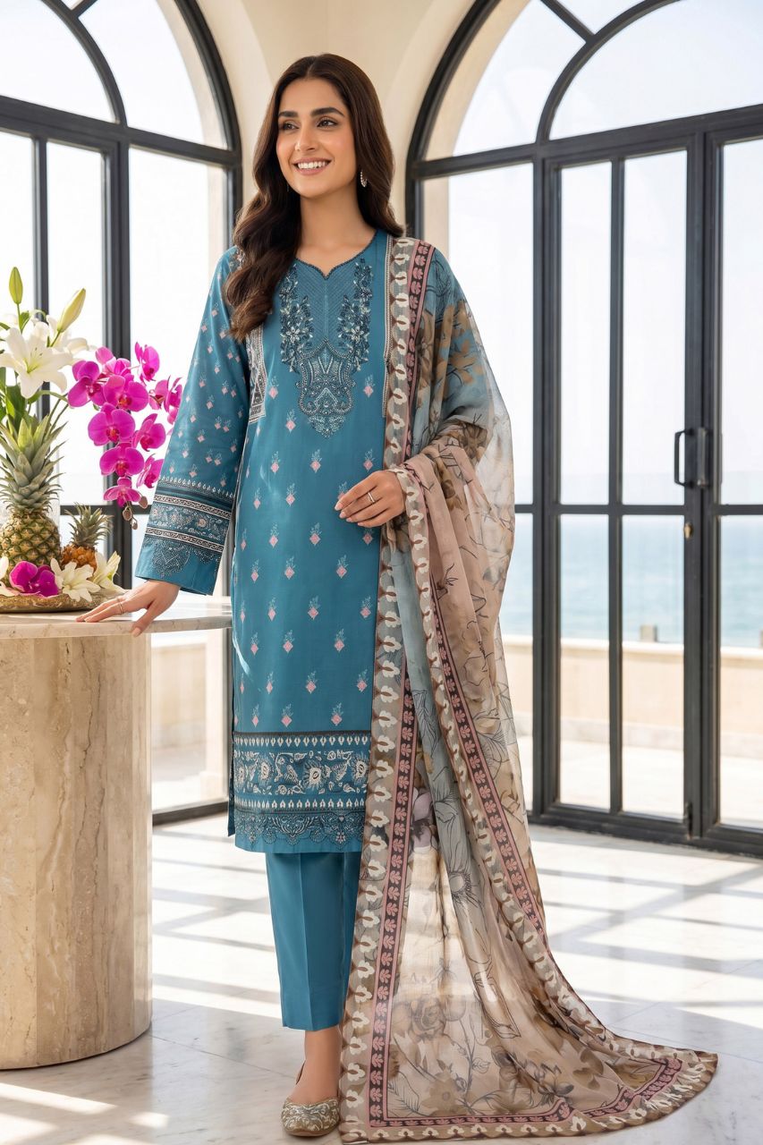 Maahru By Anaya Noor Digital Printed Lawn With Patches 3PC