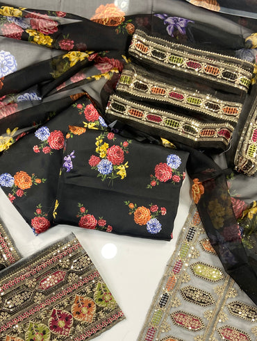 Aneela Premium Silk – With Organza Patches