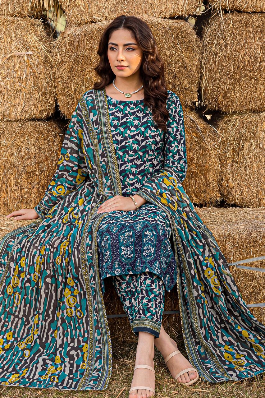 Rameen By Anaya Noor Printed & Laser Cutwork Emb Lawn 3PC