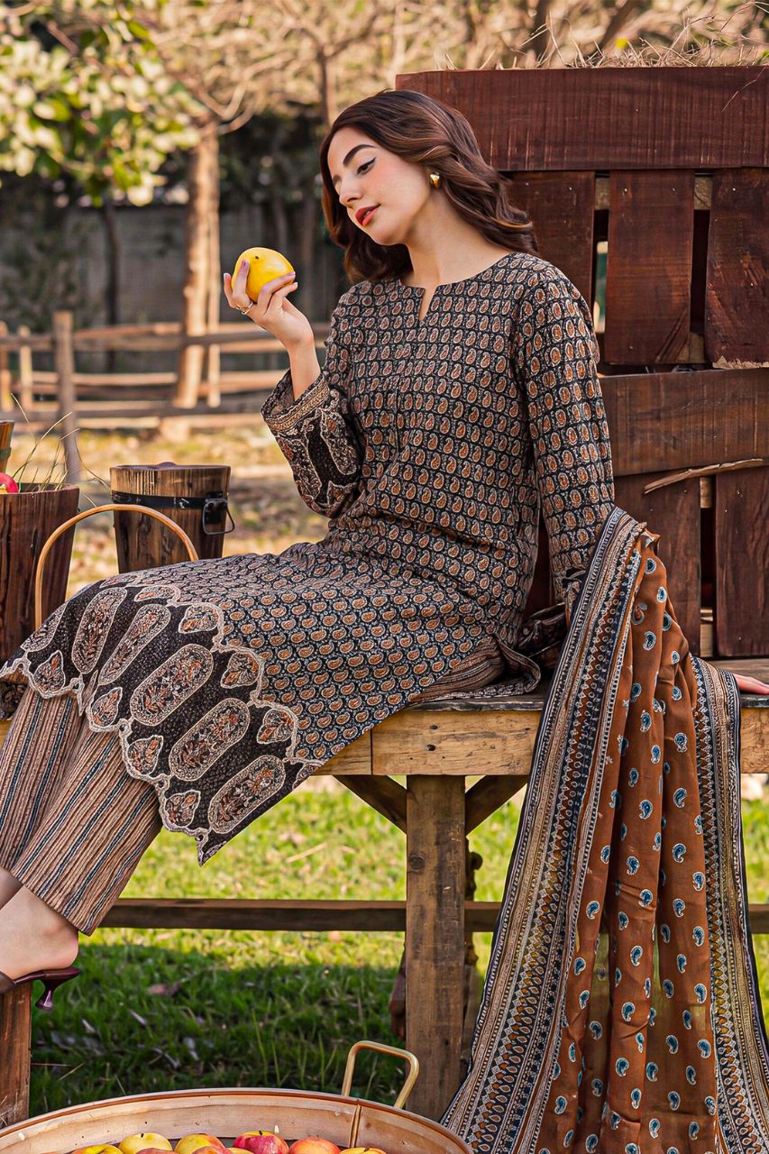 Rameen By Anaya Noor Printed & Laser Cutwork Emb Lawn 3PC