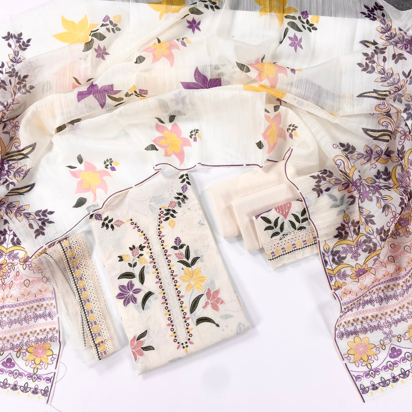 Aneelas Full Embroidered Lawn With Emb Paches 3PC