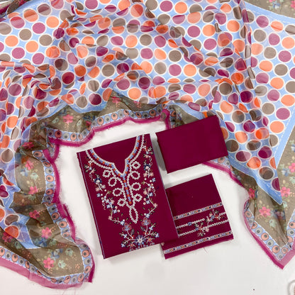 Jazmin Plain Embroidered Lawn 3PC