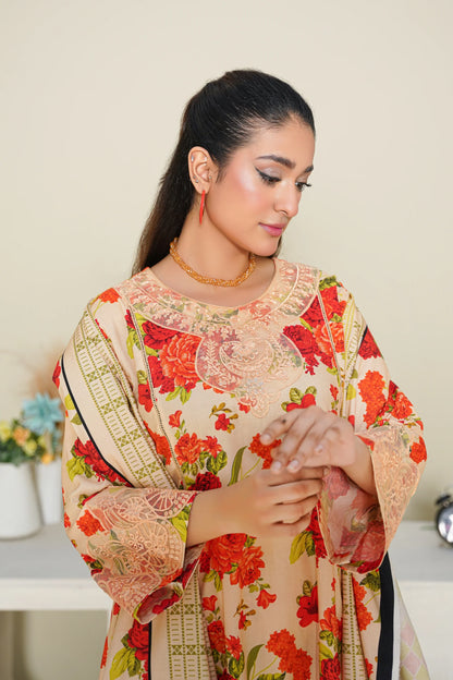 Baroque Printed Linen With Emb Patches 3PC