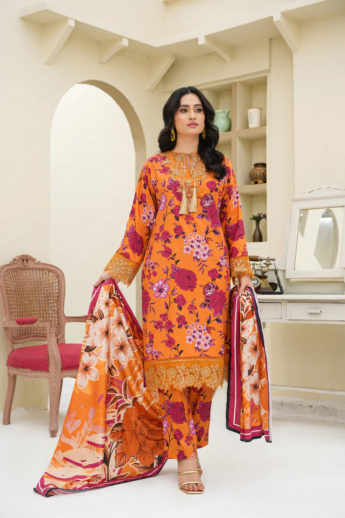 Baroque Printed Linen With Emb Patches 3PC