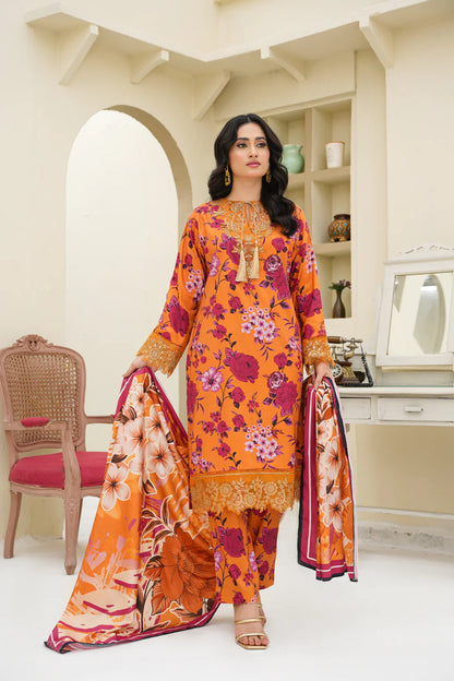 Baroque Printed Linen With Emb Patches 3PC