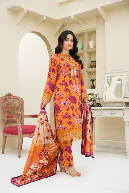 Baroque Printed Linen With Emb Patches 3PC