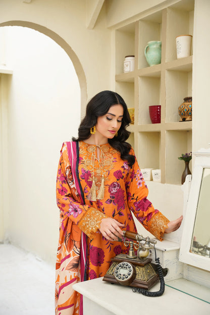 Baroque Printed Linen With Emb Patches 3PC