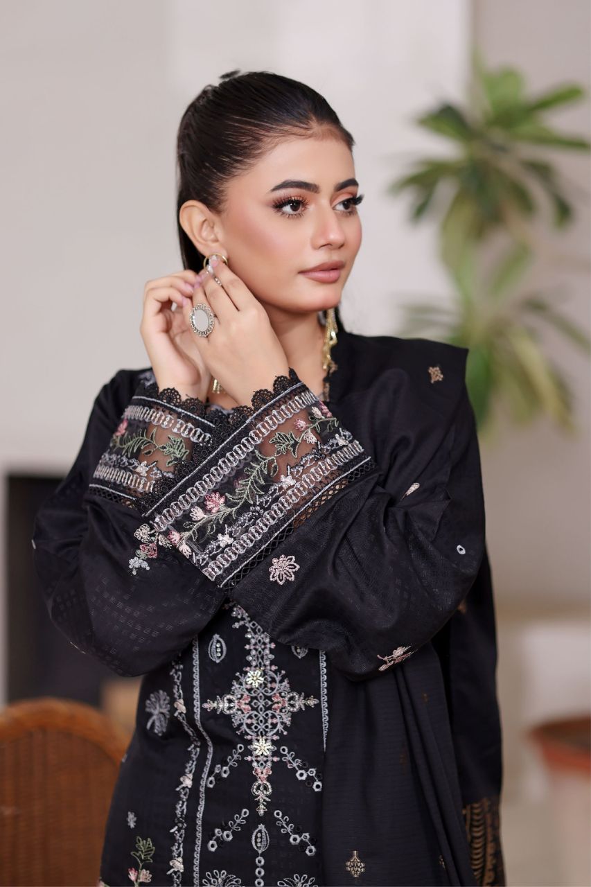 Poshna By Dressline Luxury Emb Jaquard Check Viscose 3PC