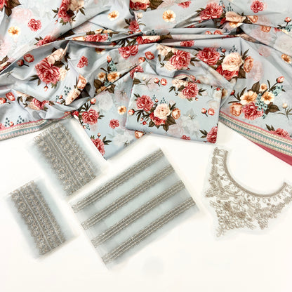 Baroque Printed Linen With Emb Patches 3PC