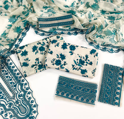 Aneelas Embroiderd & Digital Printed Lawn 3PC