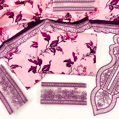 Aneelas Printed Linen With Emb Patches 3PC