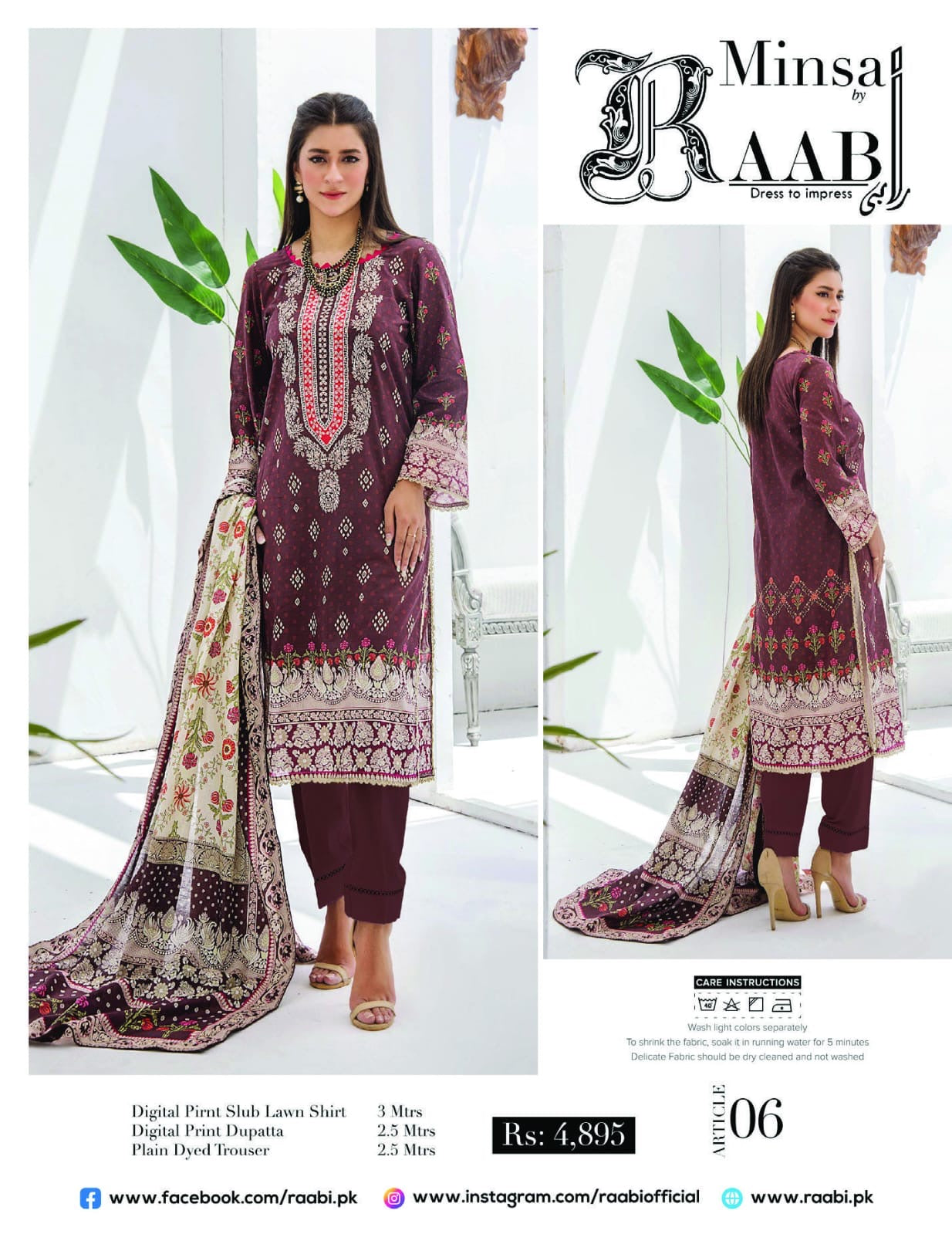 Minsa By Raabi Printed Slub Lawn 3-PC