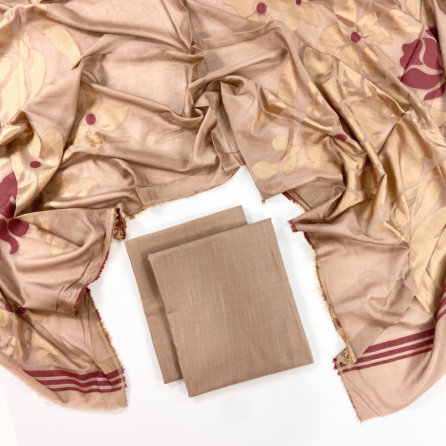 Self Jacquard Voil Shawl 3PC Unstitched Suit