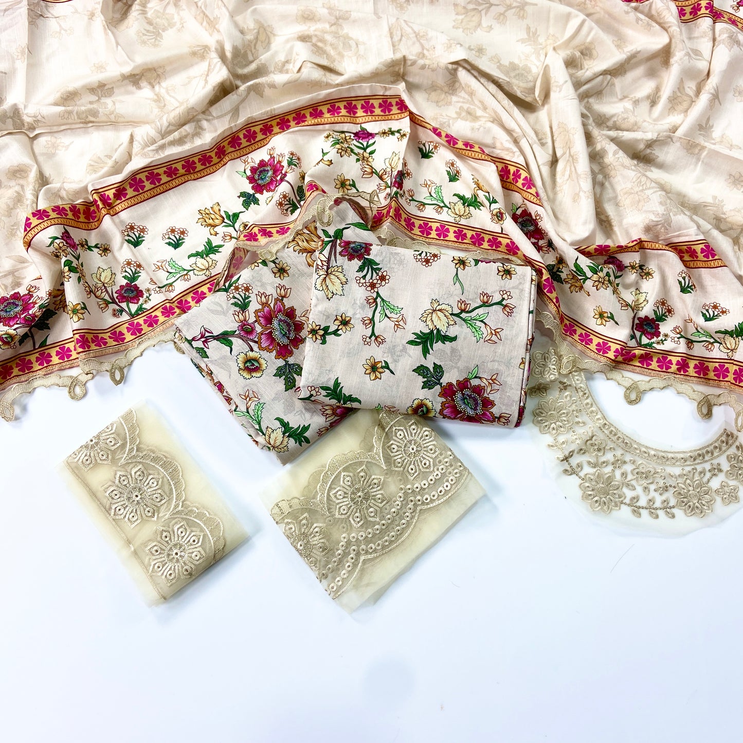 Farasha Embroidered Khaddar With Patches-3PC