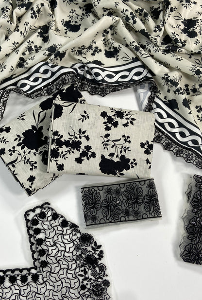 Aneelas Printed Slub Khaddar With Emb Patches 3PC