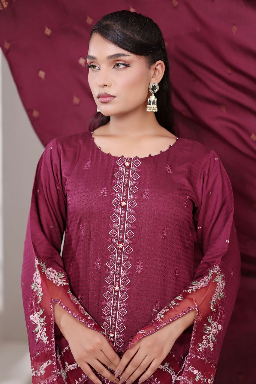 Poshna By Dressline Luxury Emb Jaquard Check Viscose 3PC