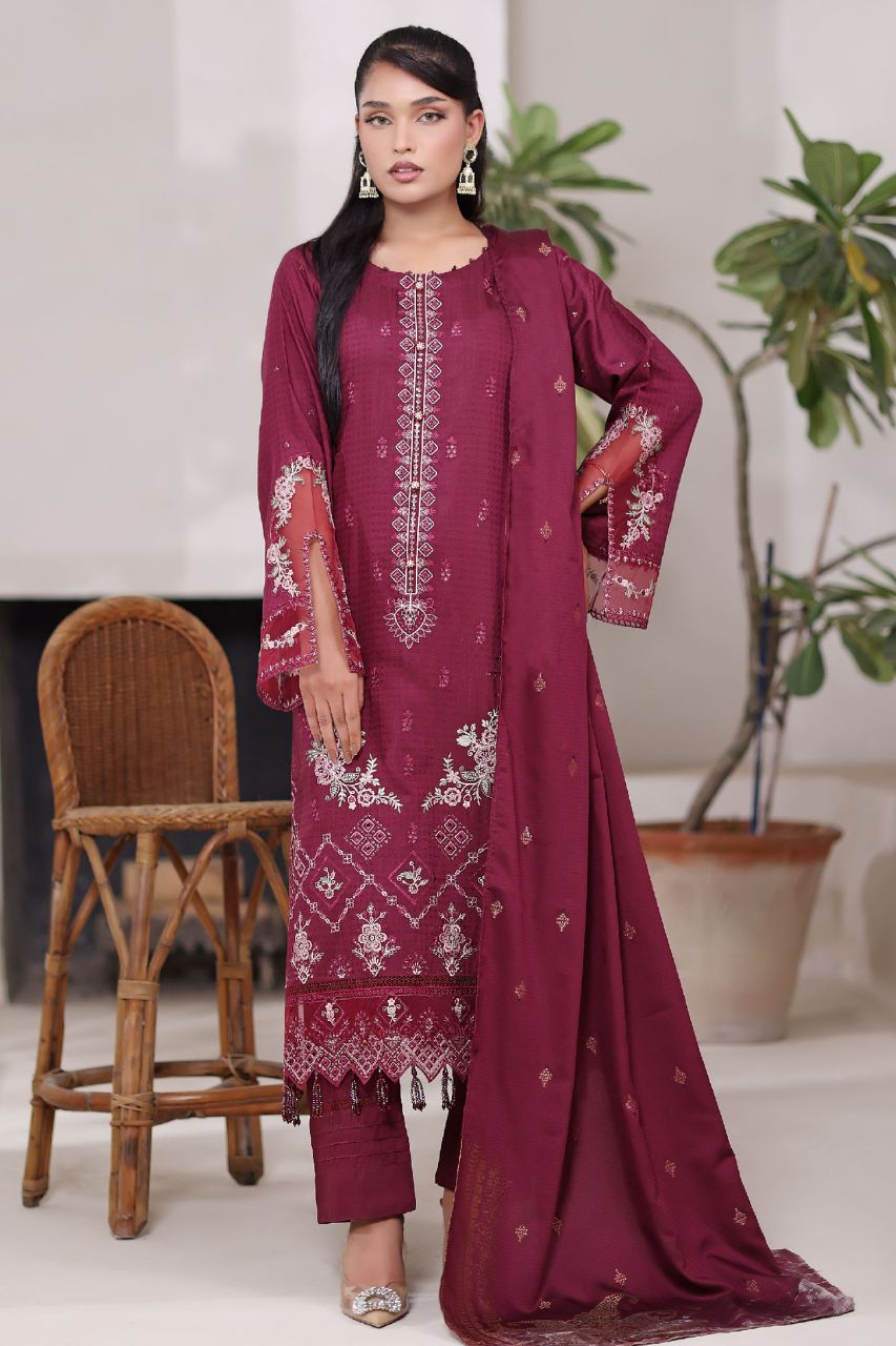 Poshna By Dressline Luxury Emb Jaquard Check Viscose 3PC
