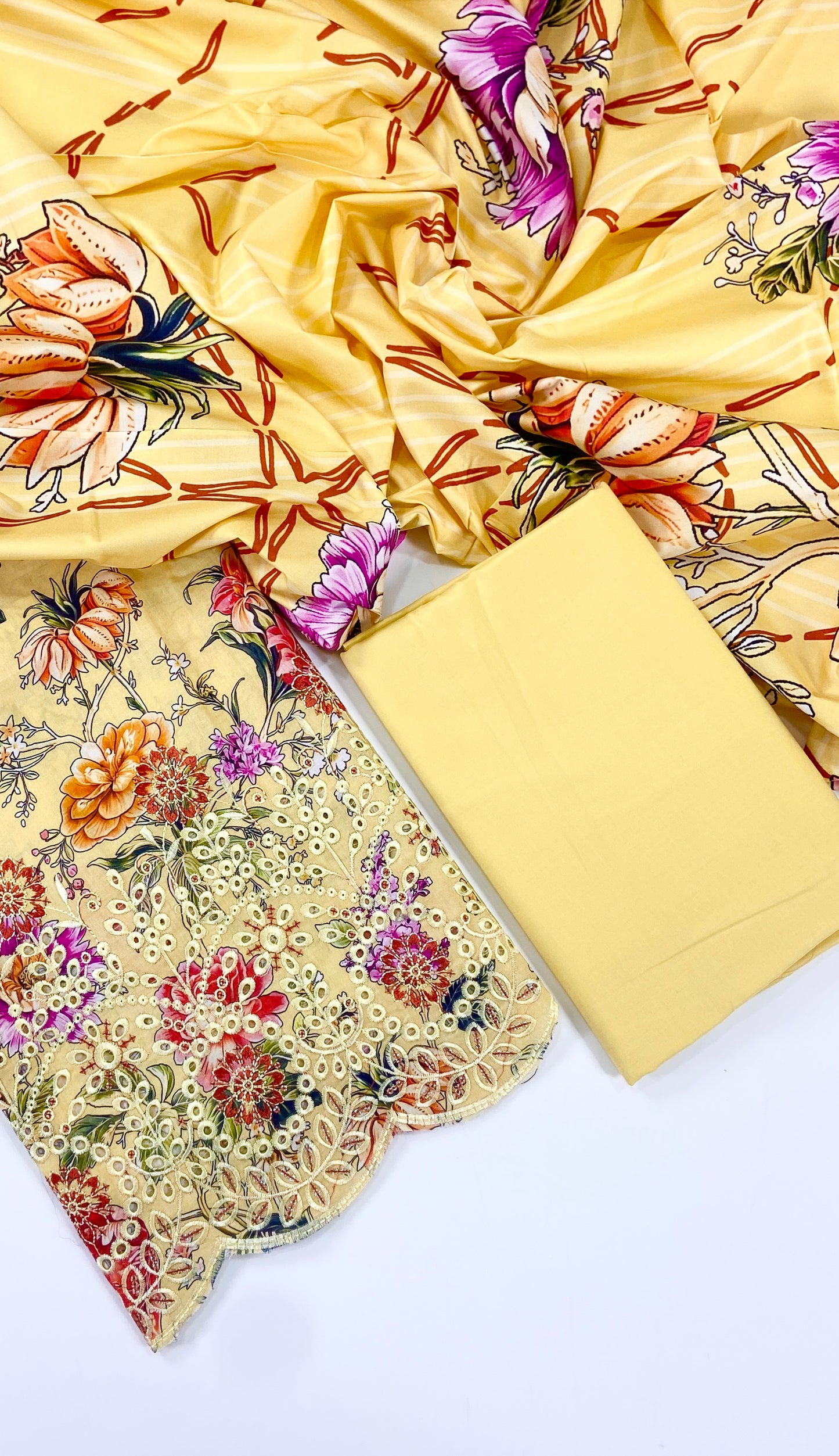 Ethnic Chickenkari Daman Linen 3PC