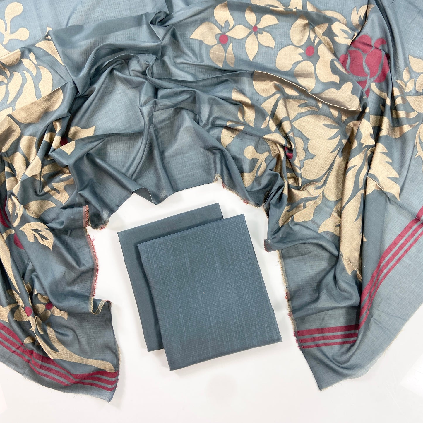 Self Jacquard Voil Shawl 3PC Unstitched Suit
