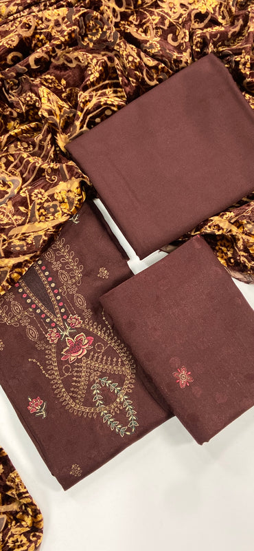 Maria B Emb Dhanak with Plachi Shawl 3PC