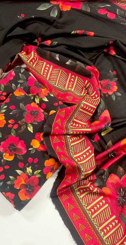 Anaya Noor Printed Bana Dora Slub Linen 3PC