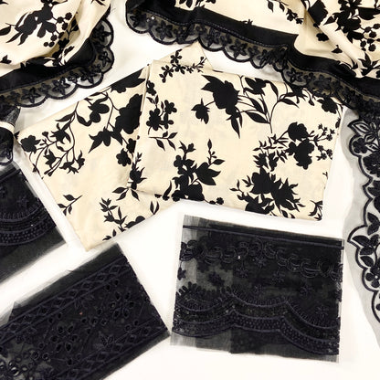 Aneelas Printed Linen With Emb Patches 3PC