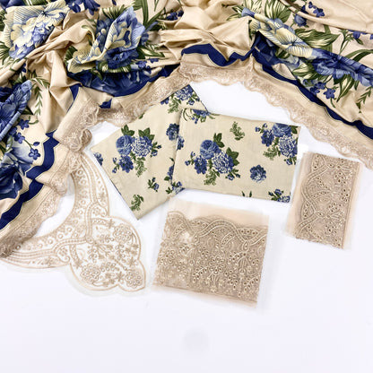Baroque Printed Linen With Embroidered Patches-3PC