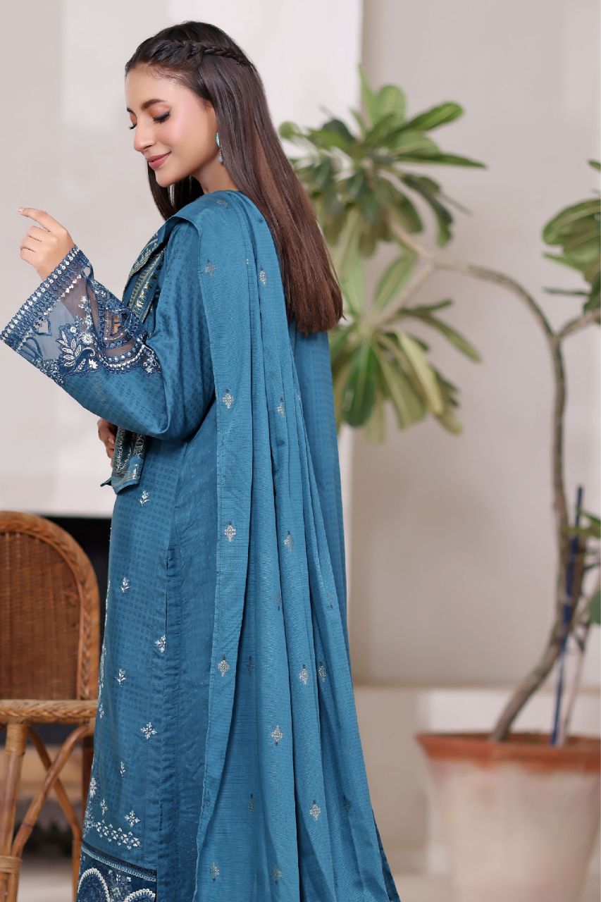 Poshna By Dressline Luxury Emb Jaquard Check Viscose 3PC