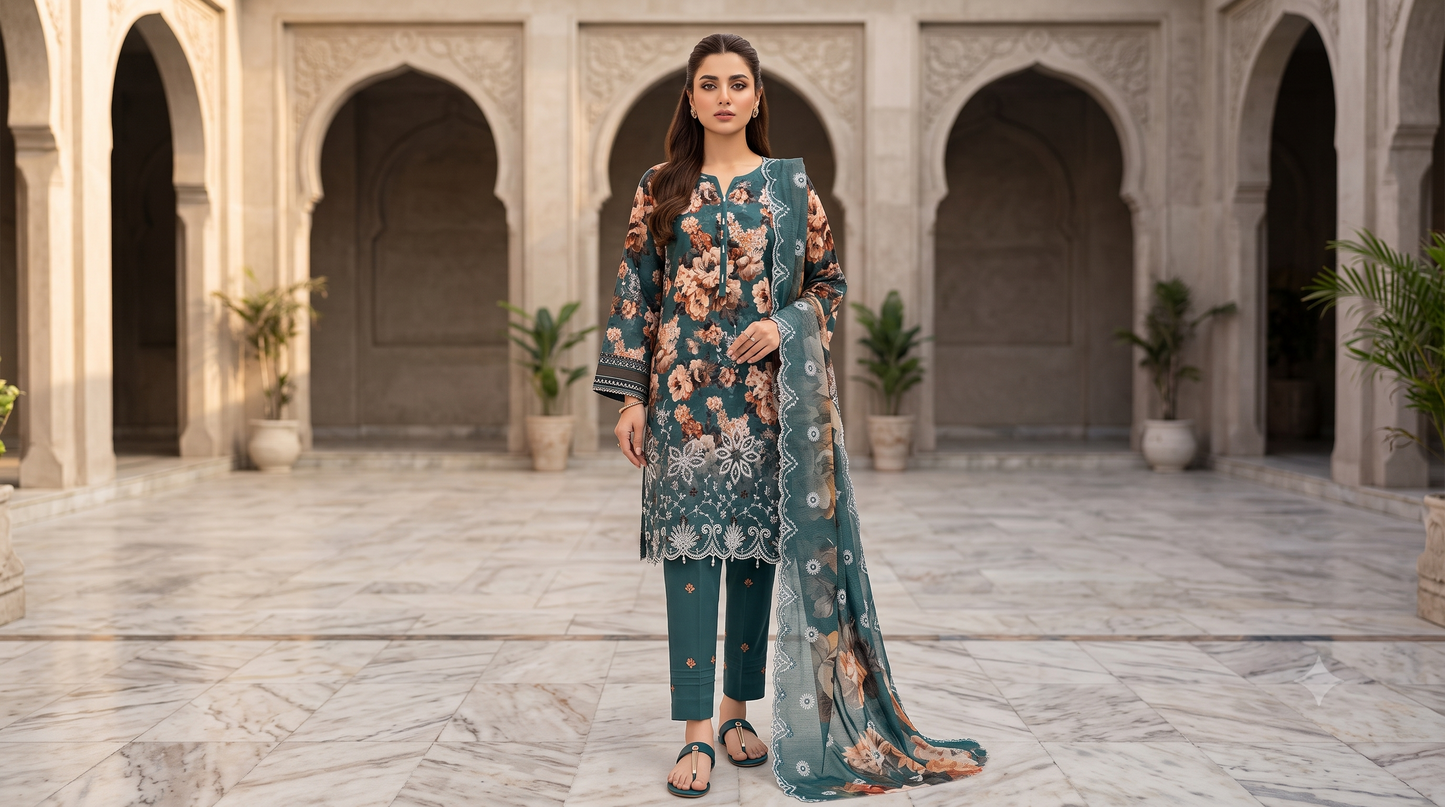 Aifa Printed & Embroidered Lawn 3PC