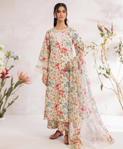 Mohagni Printed Slub Khaddar With Emb Patches 3PC