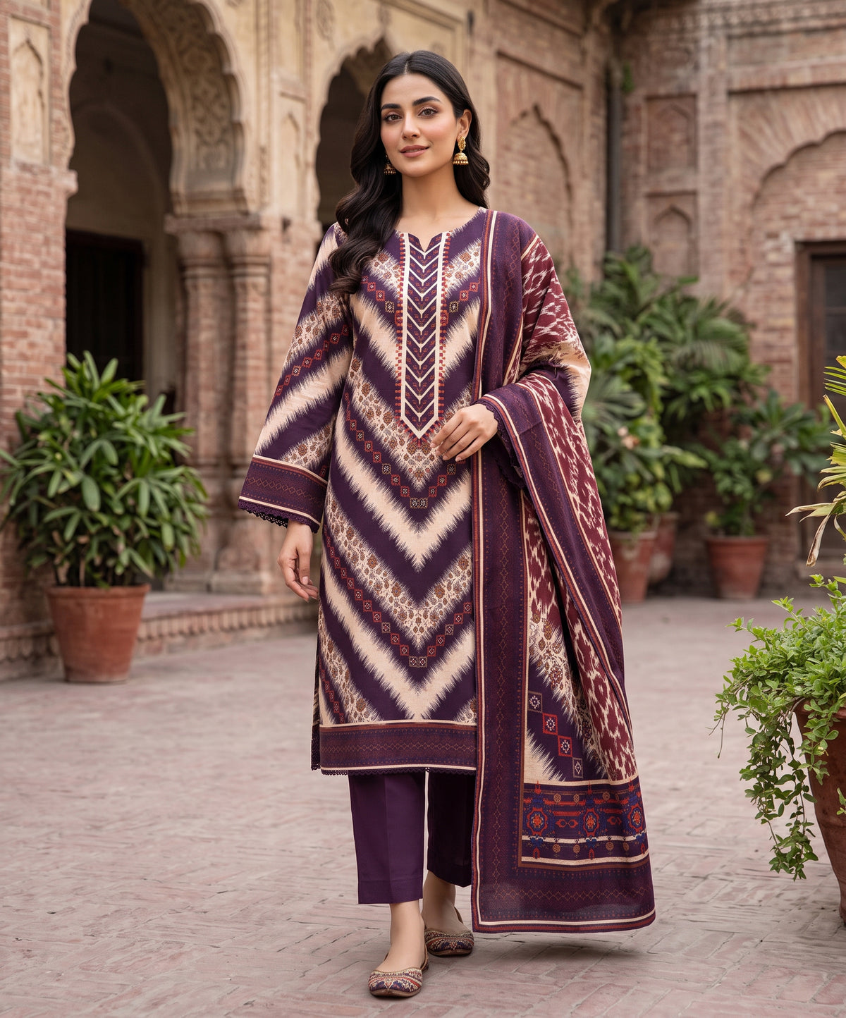 Regalia Premium Printed Stitched Khaddar With Plain Trouser 3PC