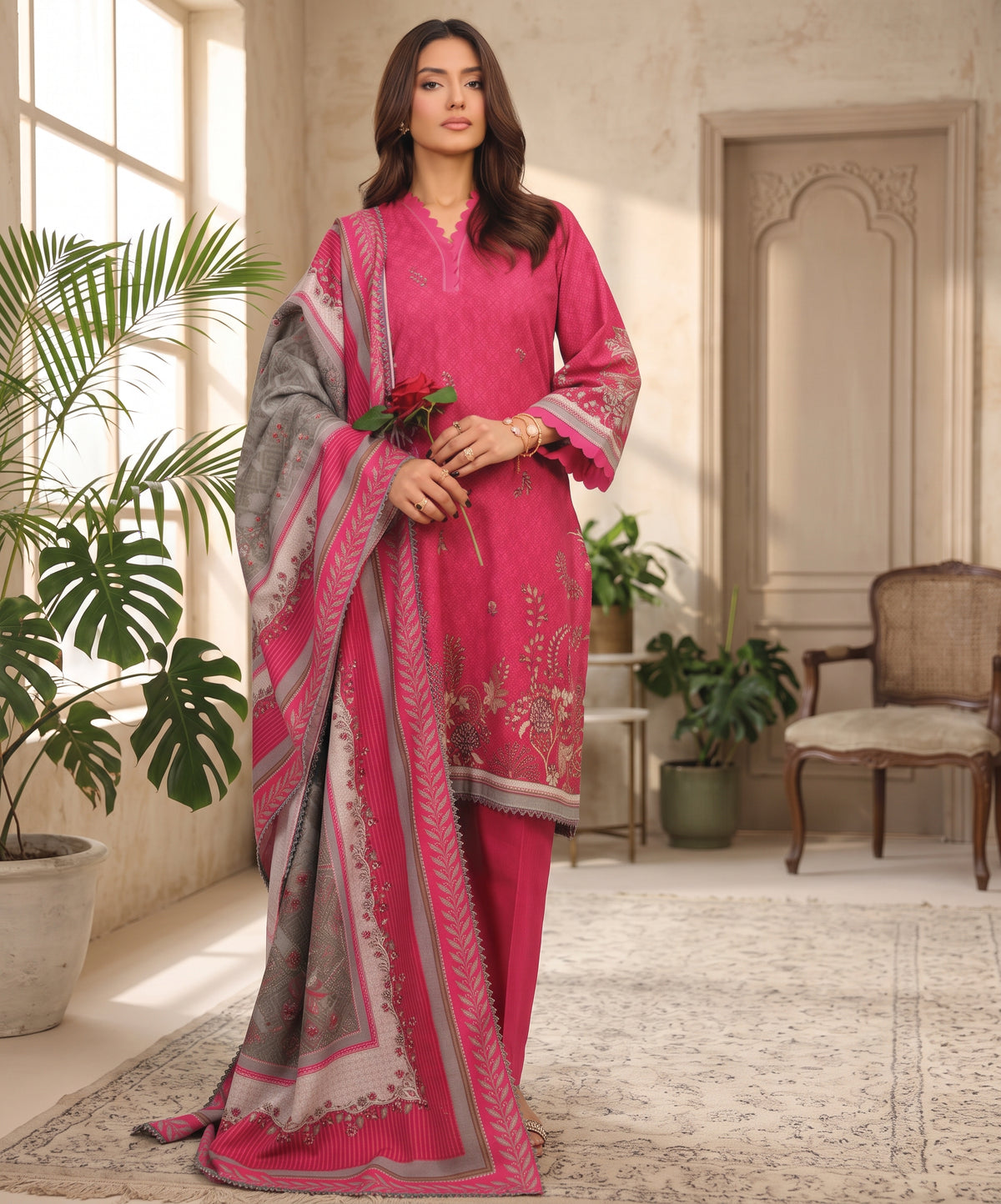 Raqs By Uneq Digital Printed Slub Khaddar 3PC