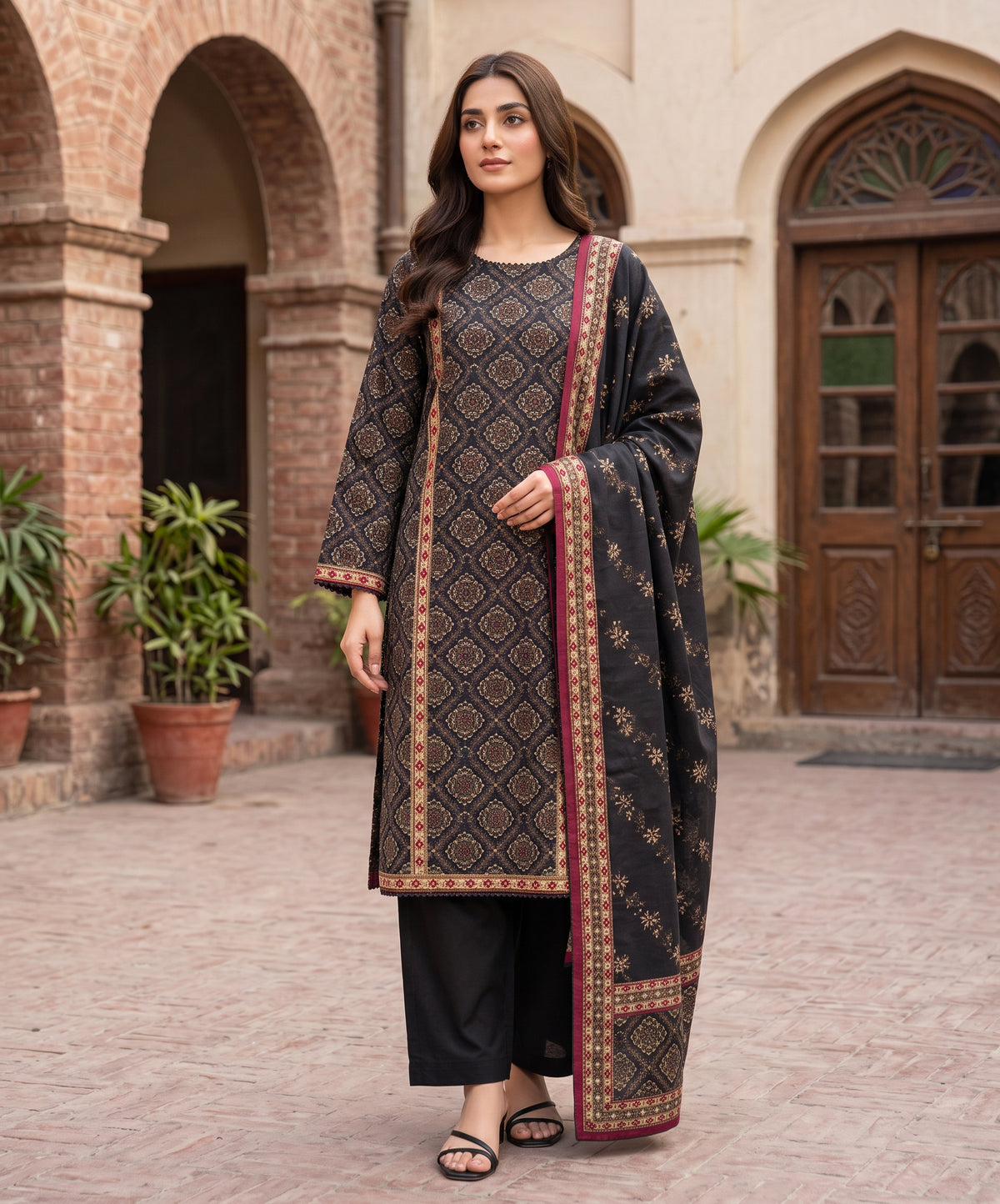 Regalia Premium Printed Stitched Khaddar With Plain Trouser 3PC
