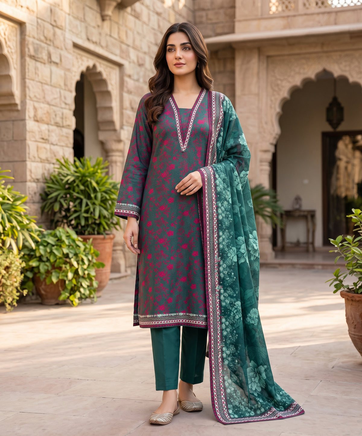 Regalia Premium Printed Stitched Khaddar With Plain Trouser 3PC