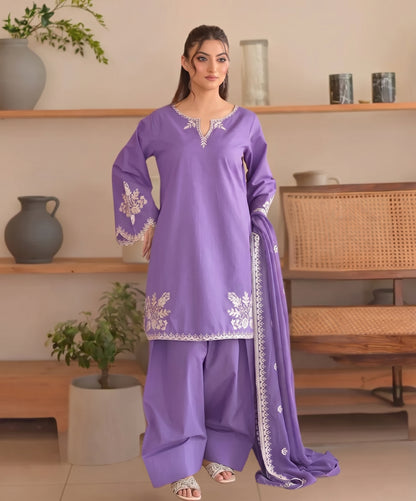 Laam Plain Emb Dhanak 3-Piece Suit