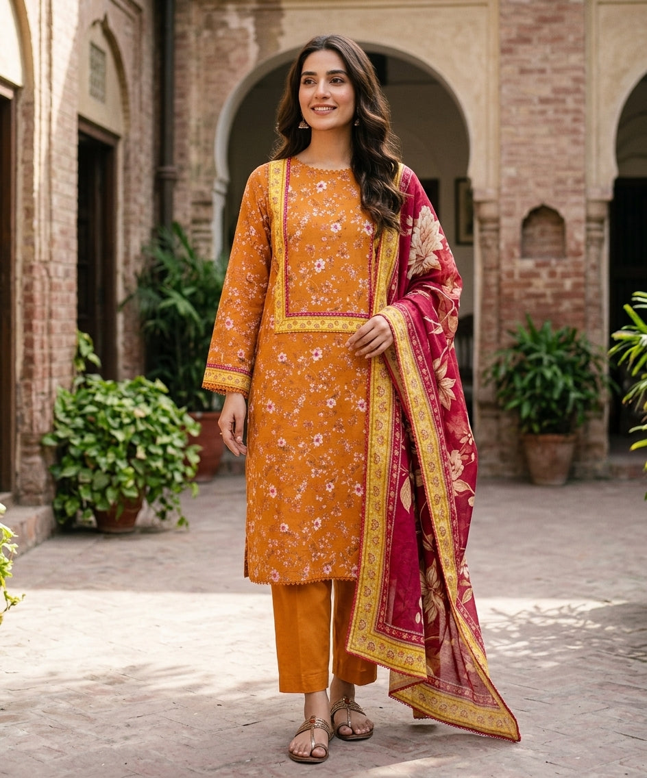 Regalia Premium Printed Stitched Khaddar With Plain Trouser 3PC