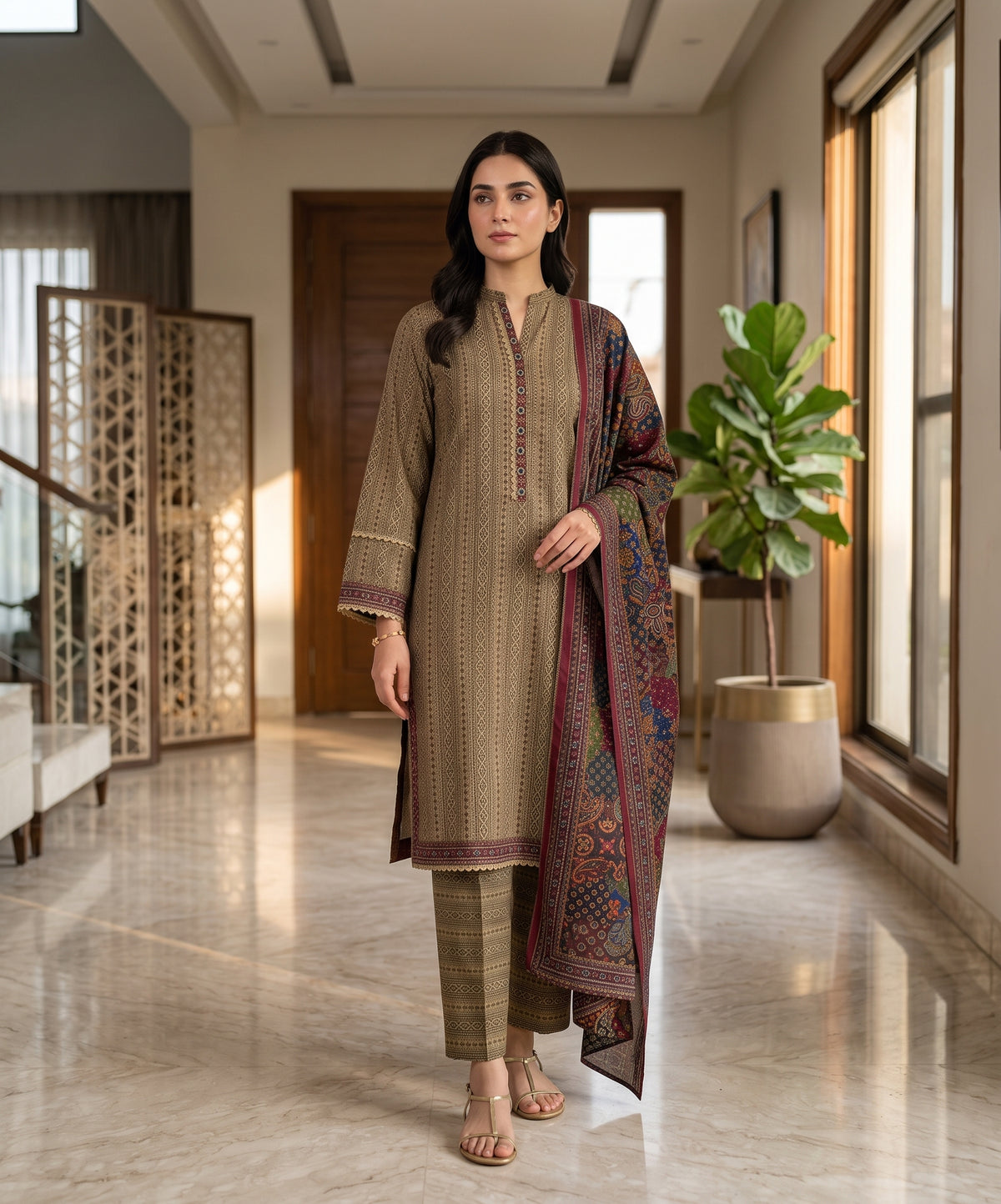 Bin Saeed Digital Printed Khaddar Stitched 3PC