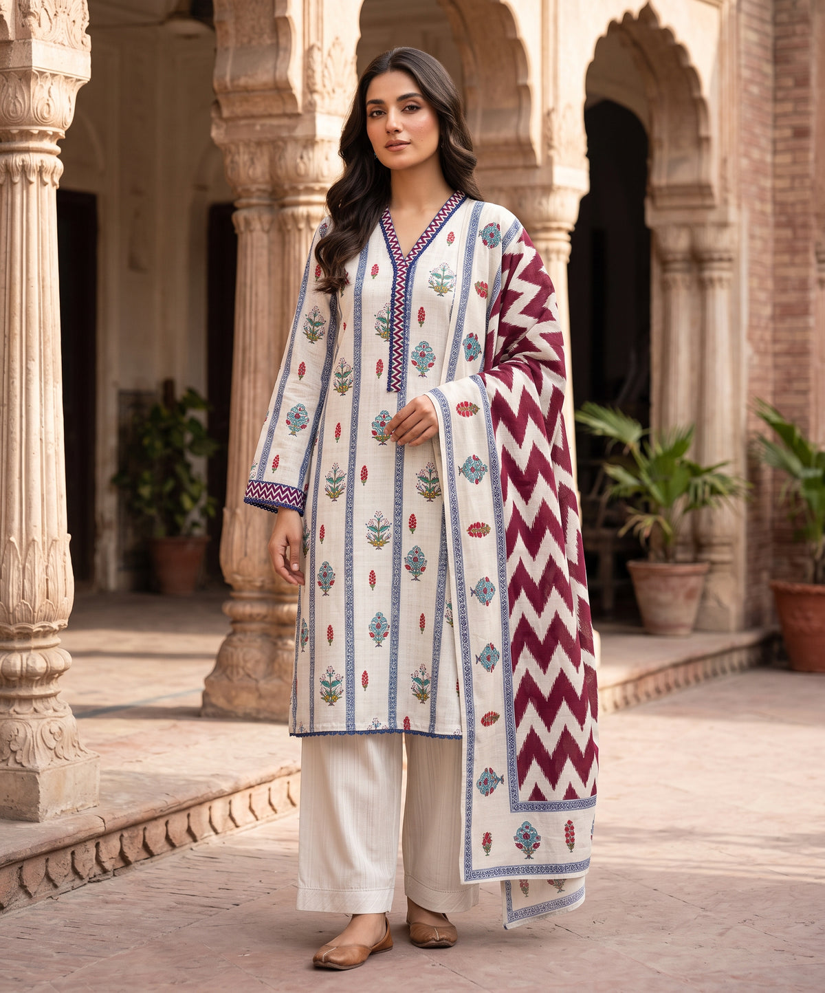 Regalia Premium Printed Stitched Khaddar With Plain Trouser 3PC