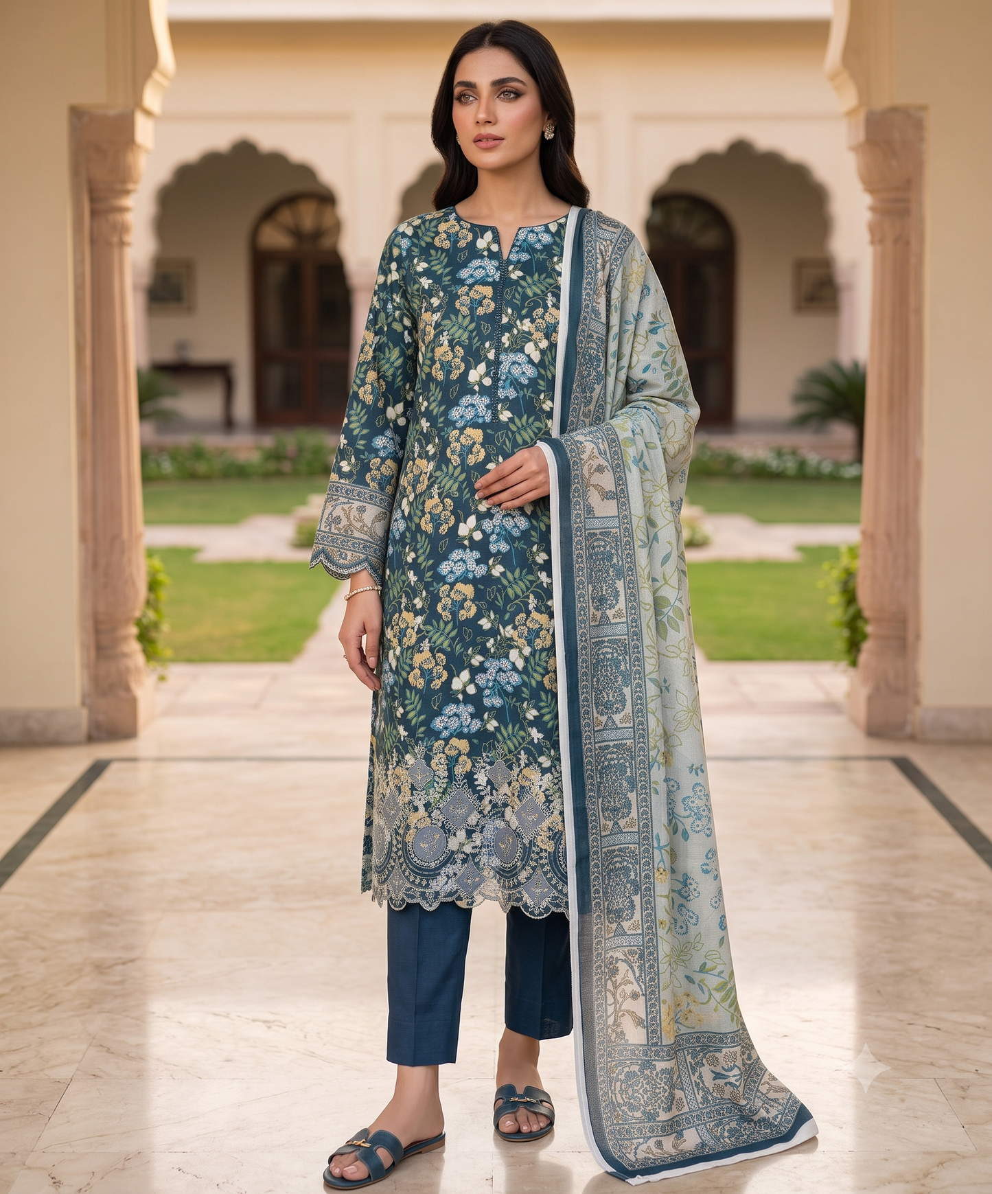 Jaffrani Premium Printed & Emb Laserkari Lawn 3PC