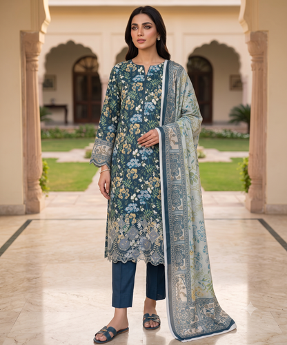Jaffrani Premium Printed & Emb Laserkari Lawn 3PC