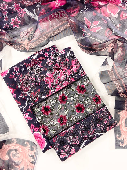Anaya Noor Emb Bana Dora Lawn With Daman Patches 3PC