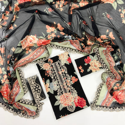 Rangreza Embroidered & Digital Printed Lawn With Patches 3PC