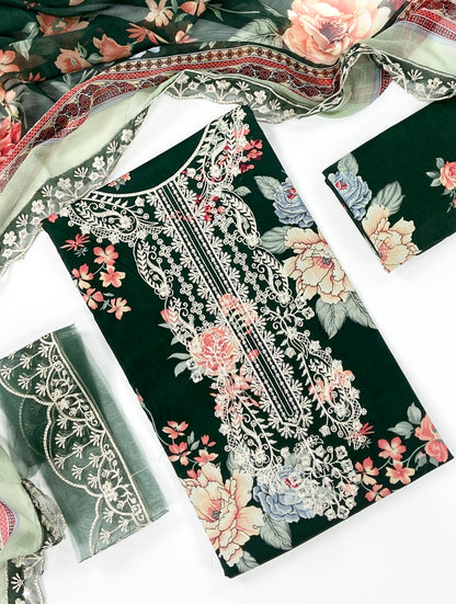 Rangreza Embroidered & Digital Printed Lawn With Patches 3PC