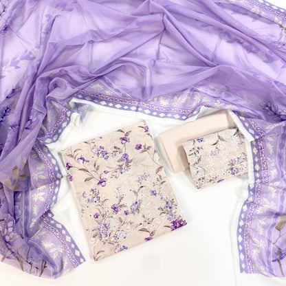 Shanaya Digital Print Chickenkari Lawn With Voil Lawn Dupatta 3PC